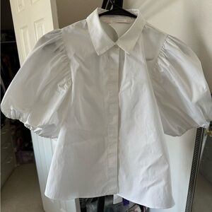 Zara White Puff Sleeve Open Back Blouse Size S